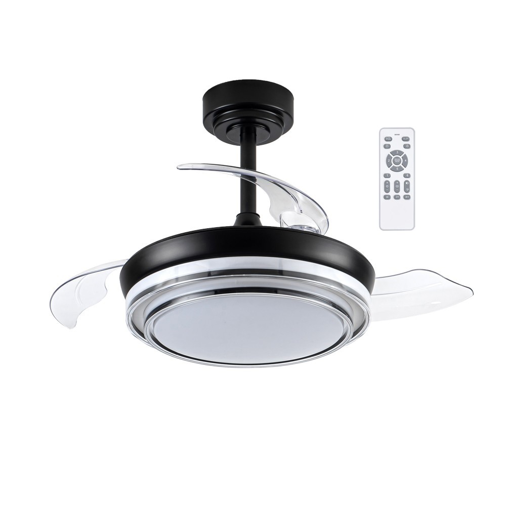 Ventoinha de teto com luz LED 46w e lâminas rebatíveis messina mini preto