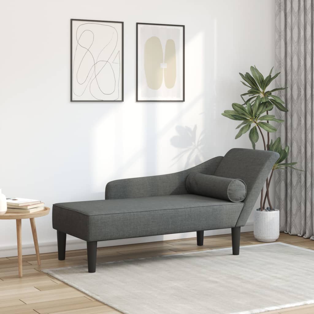 Chaise lounge com almofadões tecido cinzento-escuro wf208269