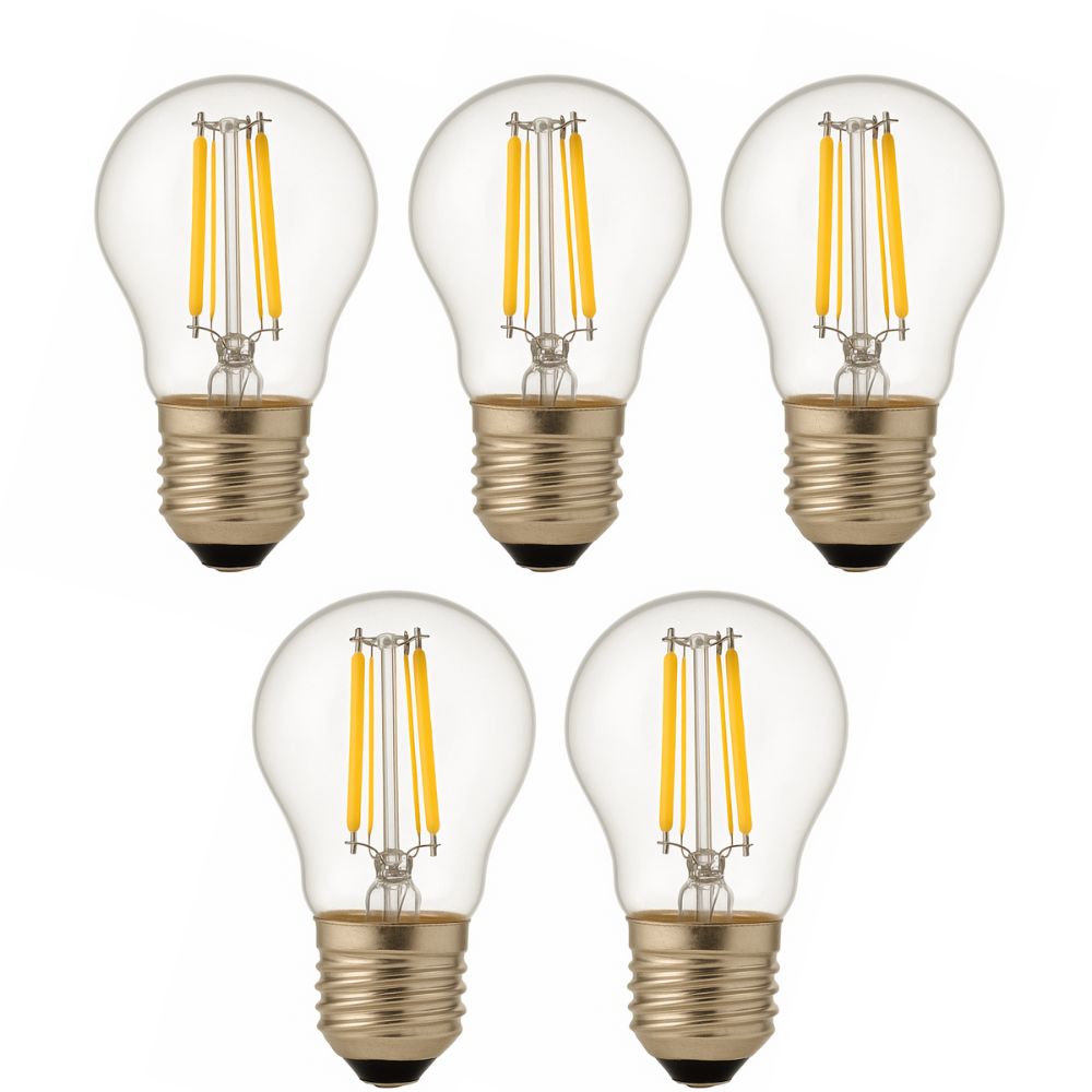 Pack x5 lâmpada LED g45 E27 filamento 4w 470lm. Luz quente 2700k