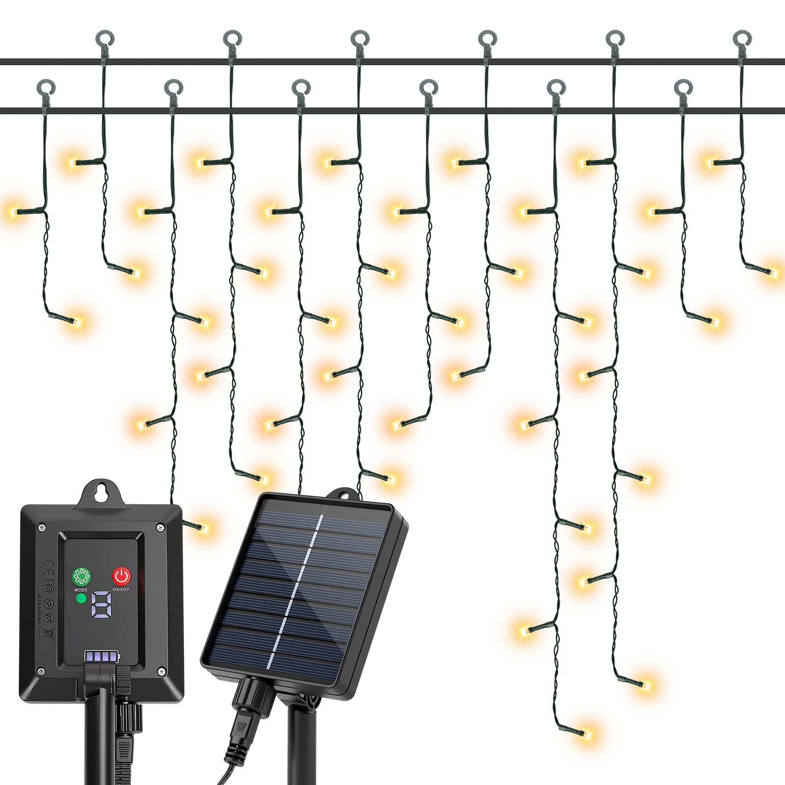 Aigostar cortinas de luz solar de natal para exteriores, 3m + 5m * 0,6m