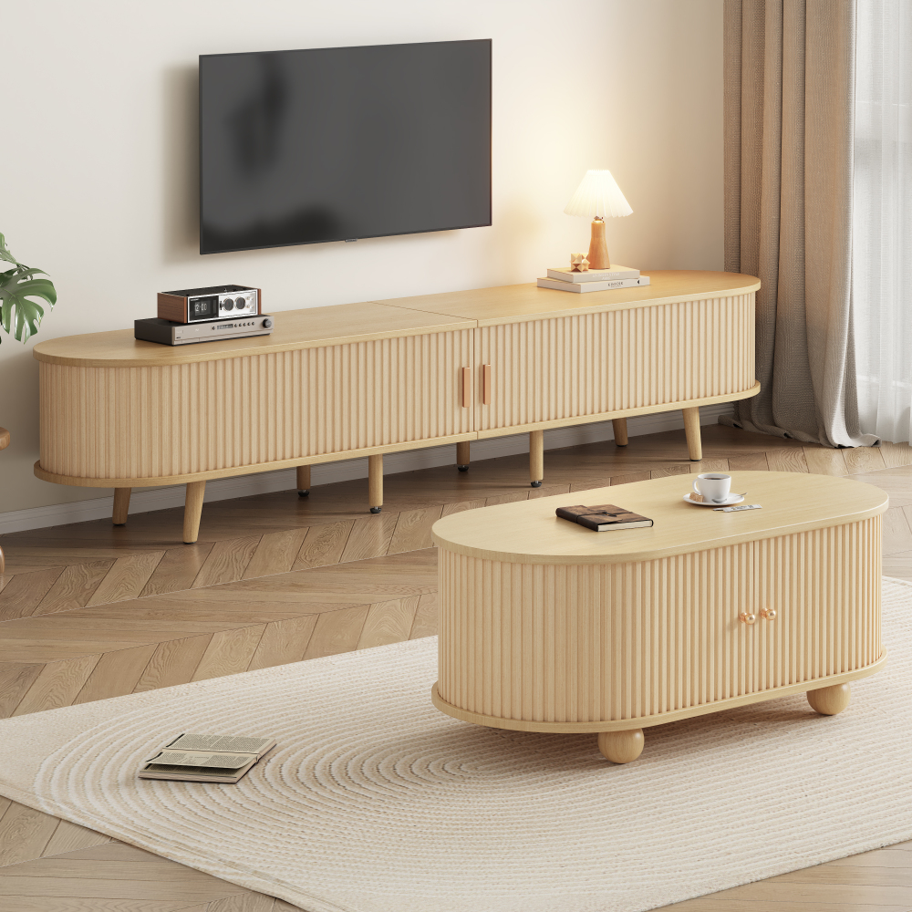 Conjunto móvel de tv e mesa de centro nogueira clara 42x170x40cm