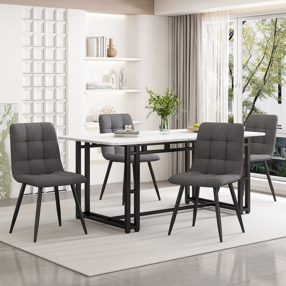 Conjunto de mesa e 4 cadeiras para sala de jantar cinzento 140 x 80 cm