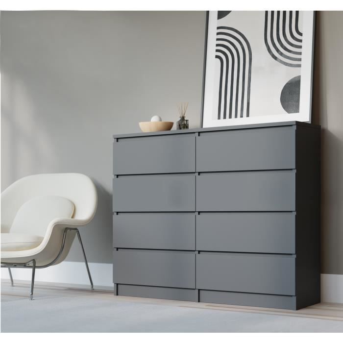 Cómoda 8 gavetas antracite - 120x39x102 cm