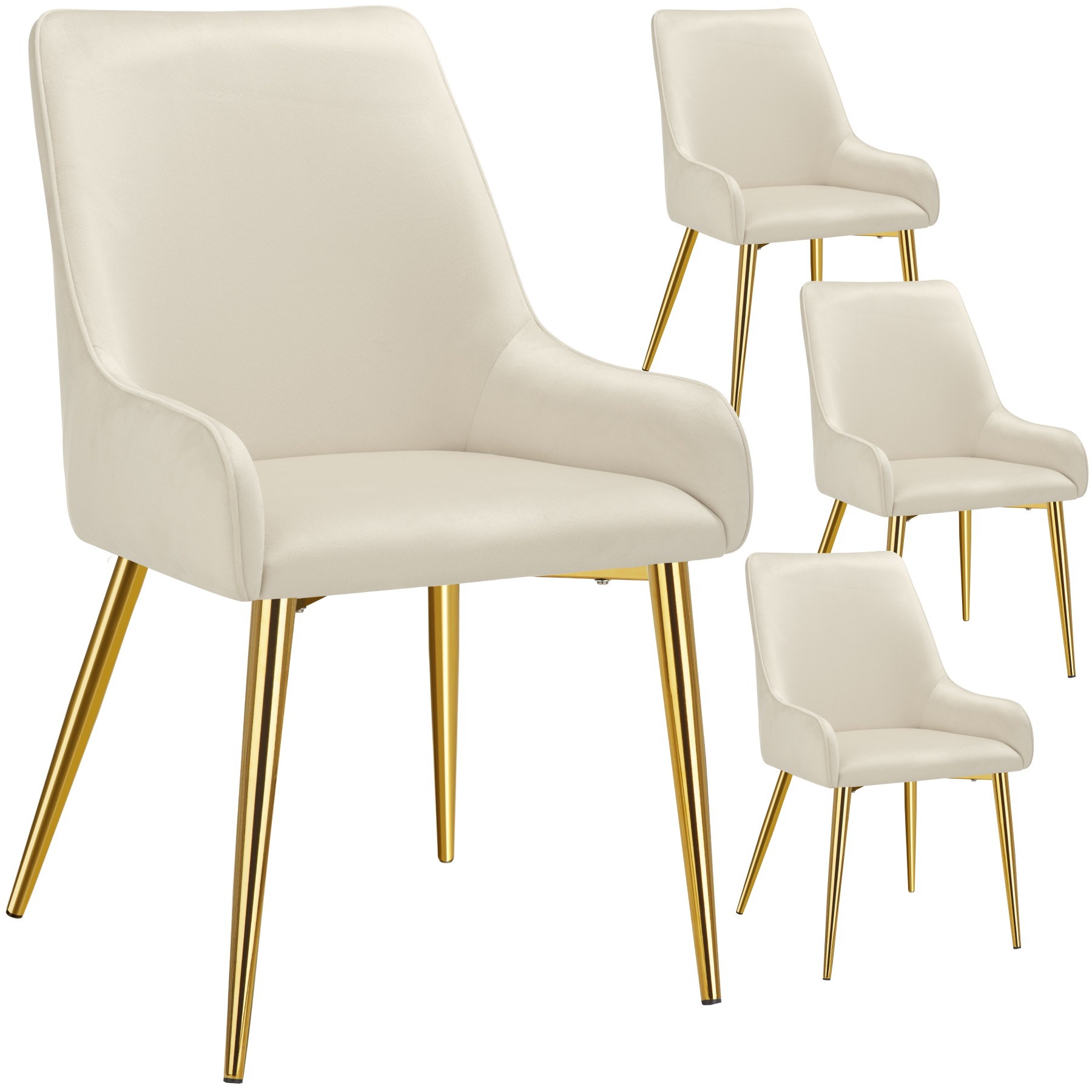 4 cadeiras de sala de jantar estofadas, aço, aspecto aterciopelado, bege