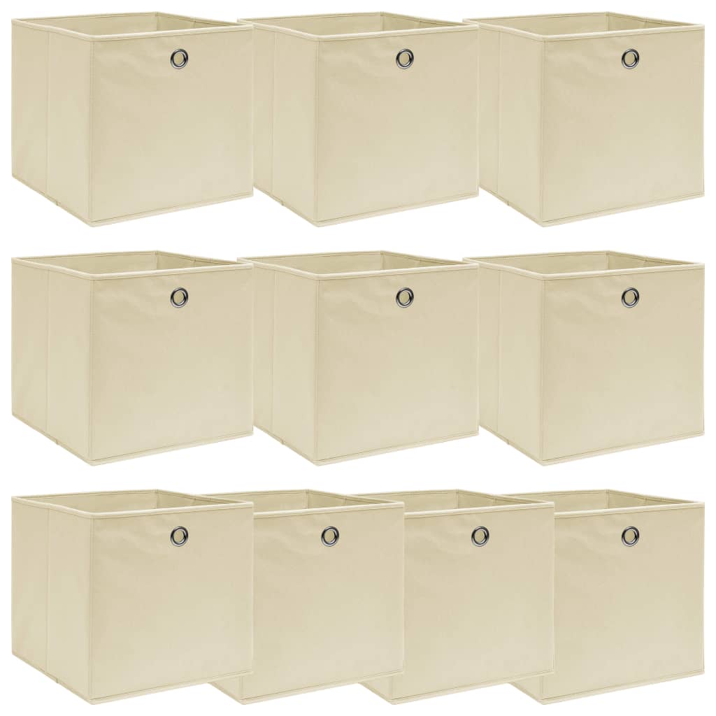 vidaXL cajas de almacenaje 10 uds tela crema 32x32x32 cm