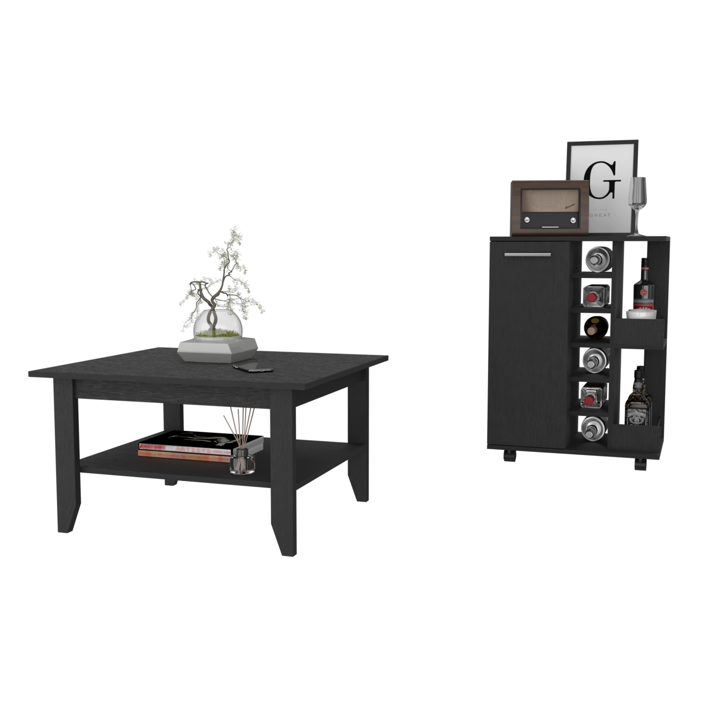 Conjunto de lounge de payson, centro + cart of bar