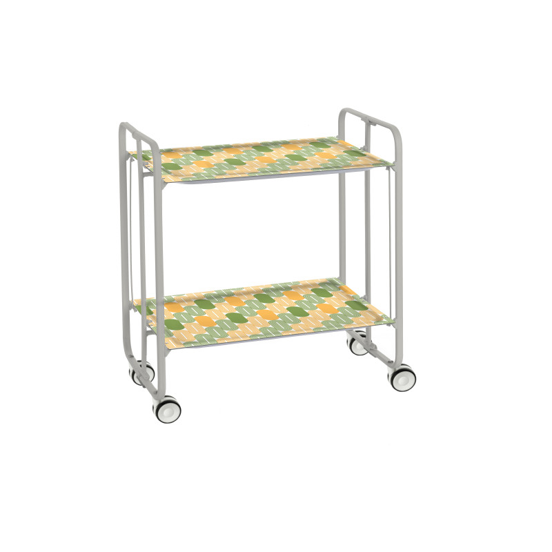 Carrinho de serviço dobrável bauhaus, armação de metal cinza, 2 bandejas