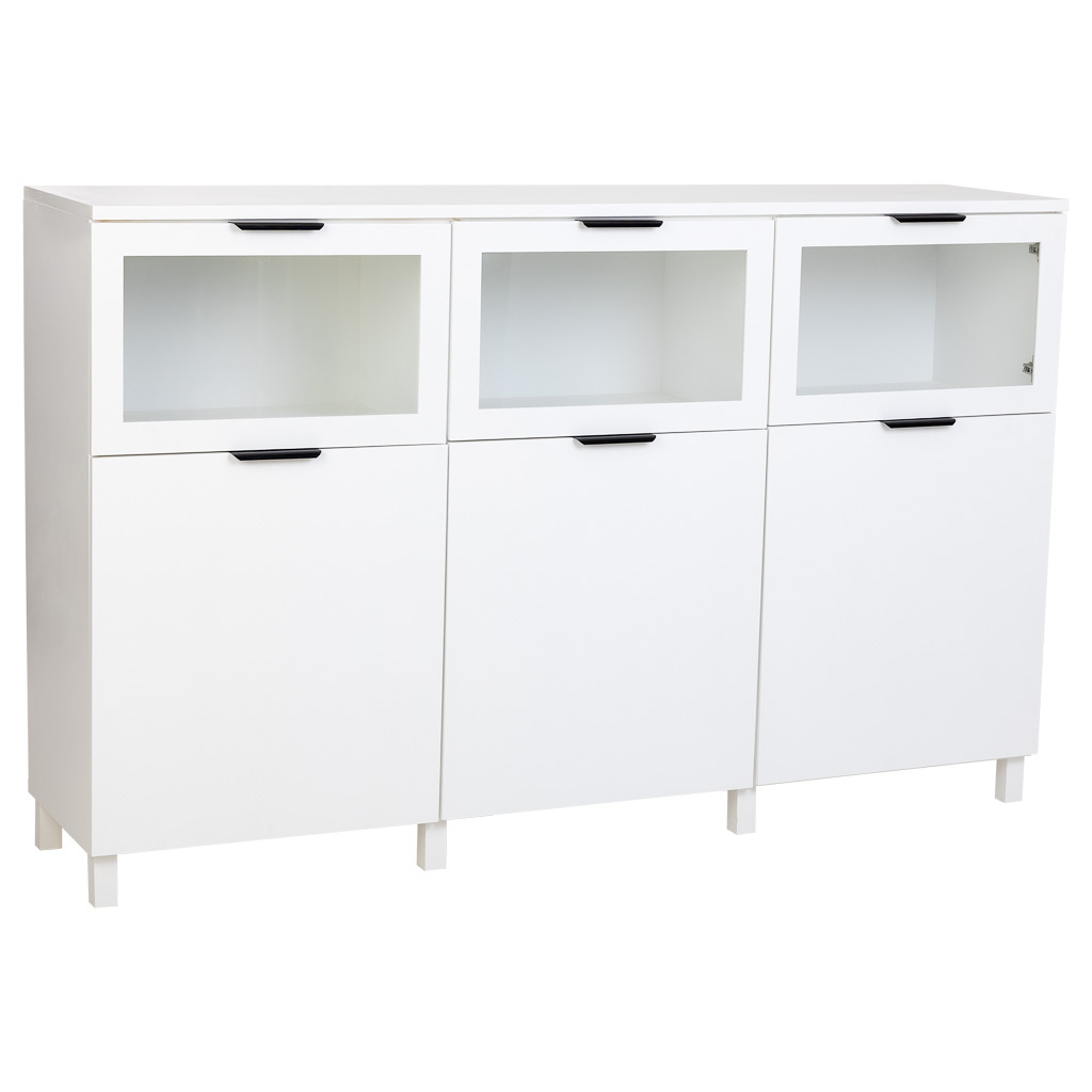 Aparador em madeira branca com 3 portas e 3 gavetas 180x42x114 cm