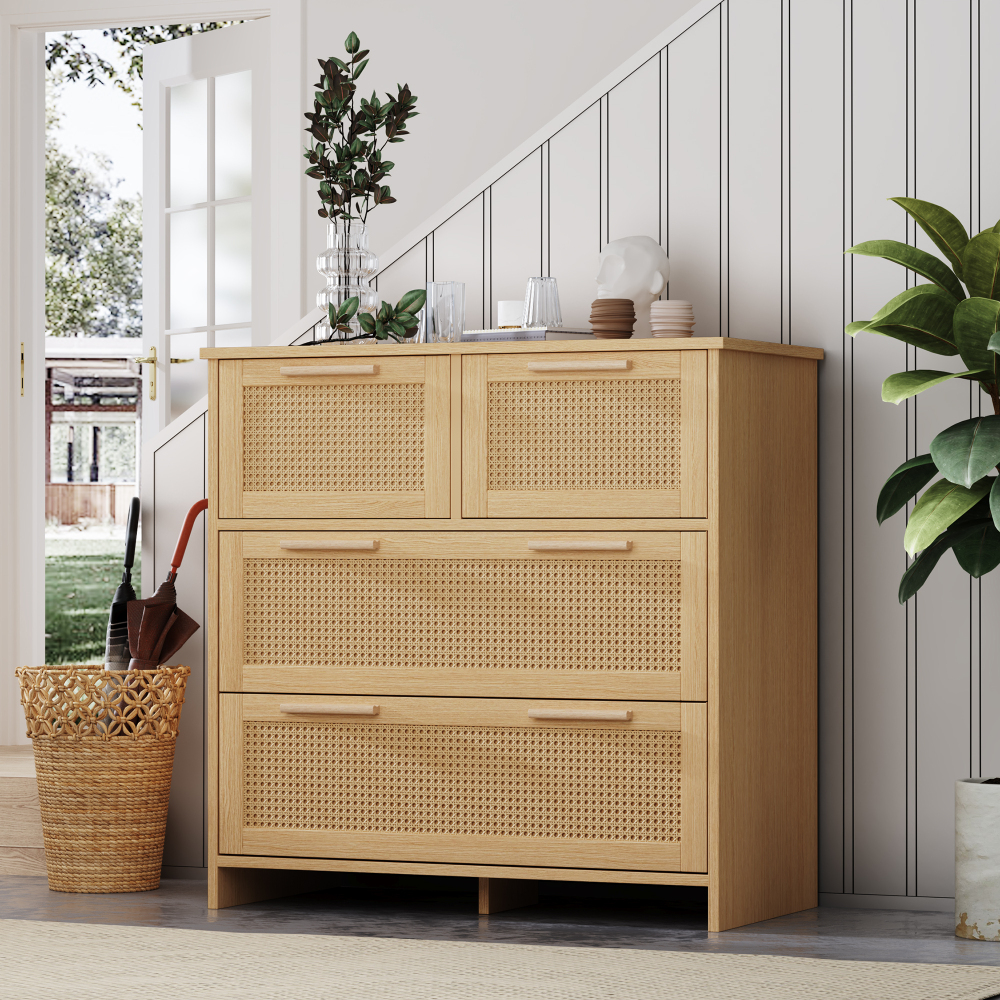 Cómoda de vime natural 4 gavetas 80x80x38cm
