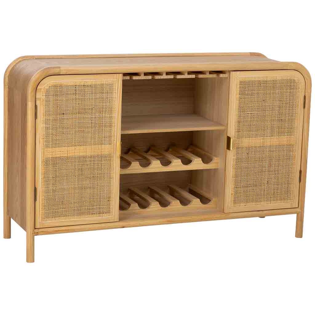 Aparador madeira e rattan marrom 130x39x80h cm