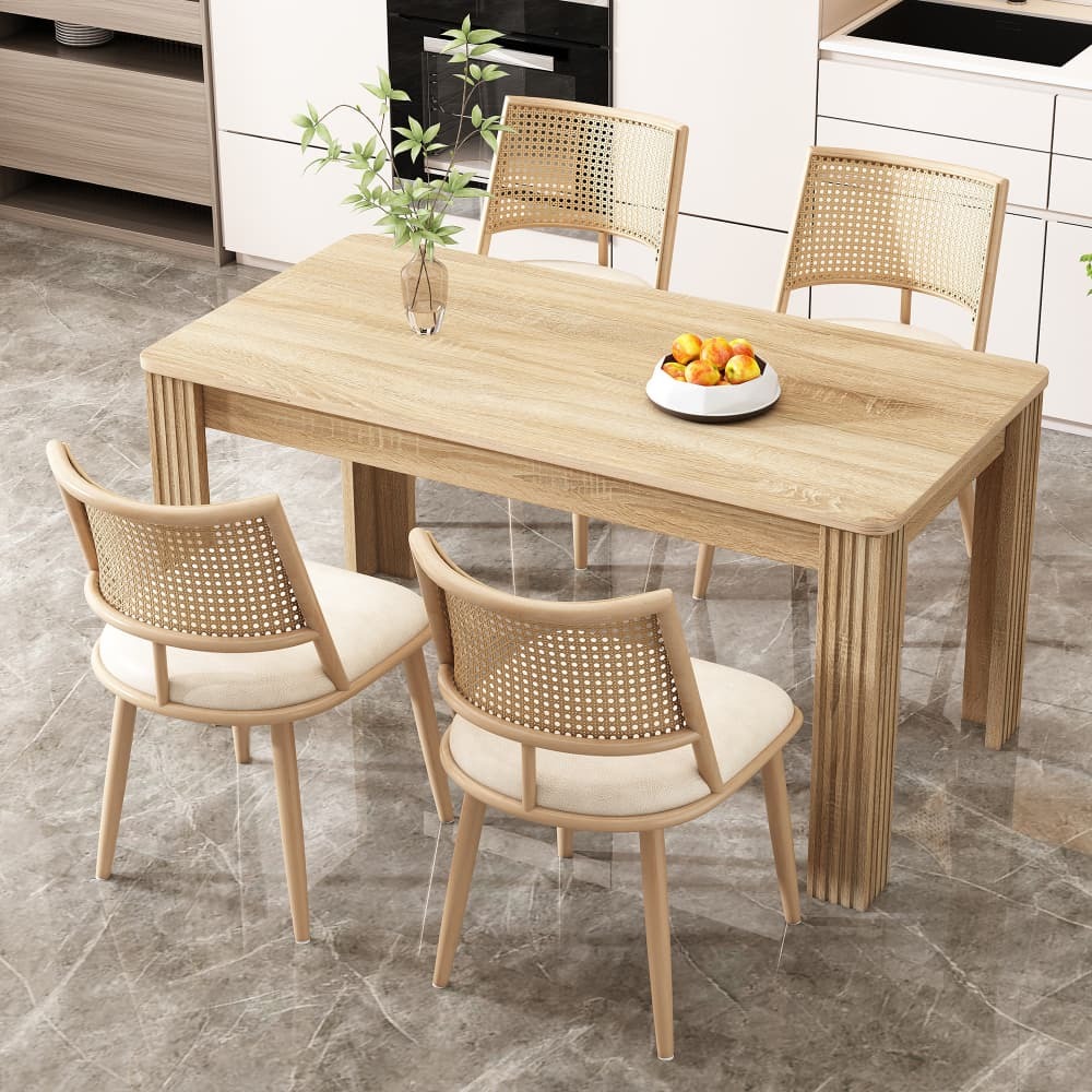Conjunto de 4 cadeiras de jantar em rattan com assento pu bege