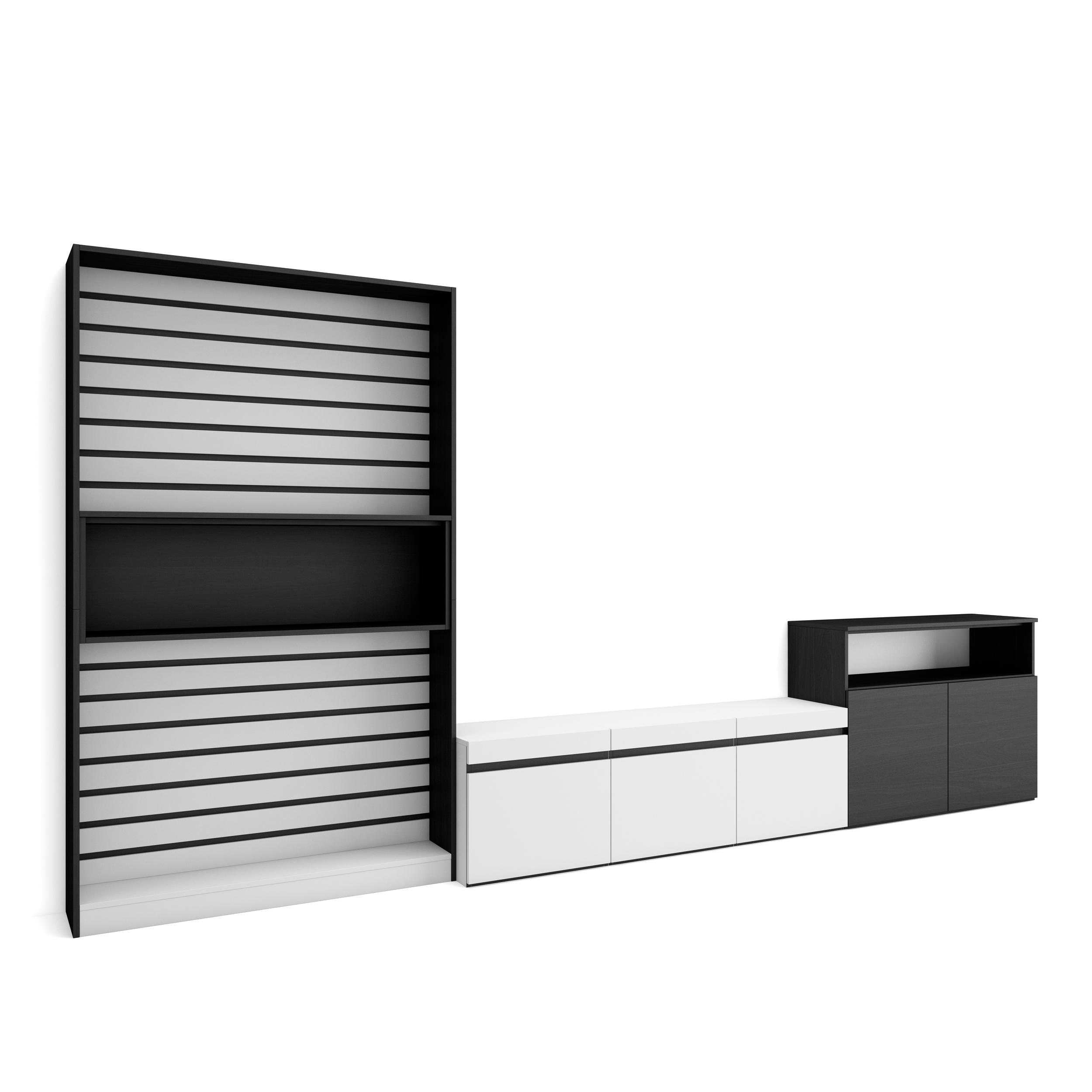 Conjunto de móveis tv, 360x35x186cm, branco e preto rf3185
