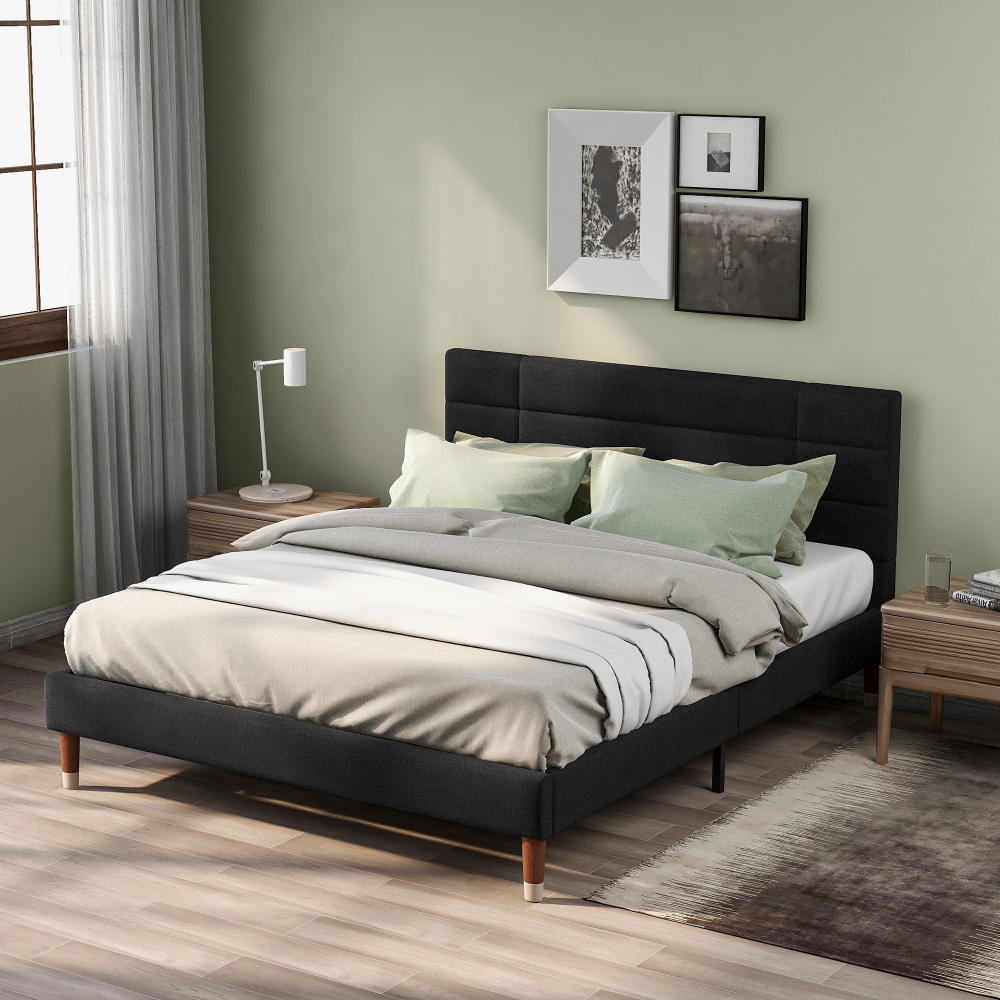 Cama de casal 140x200cm com colchão e arrumação linho – preta