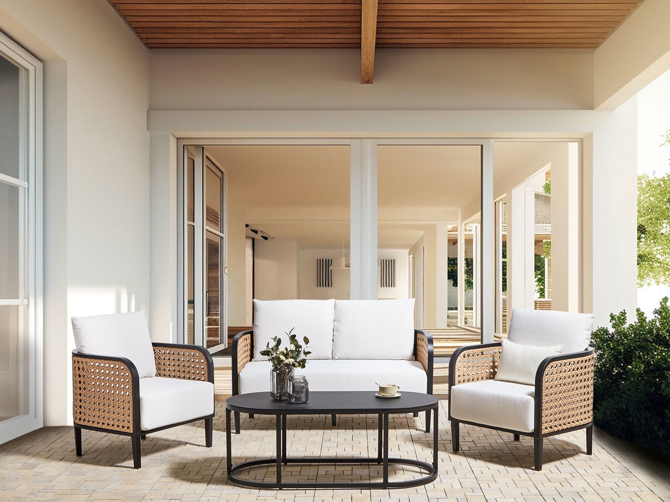 Conjunto de jardim com mesa 4 lugares montefalco metal branco