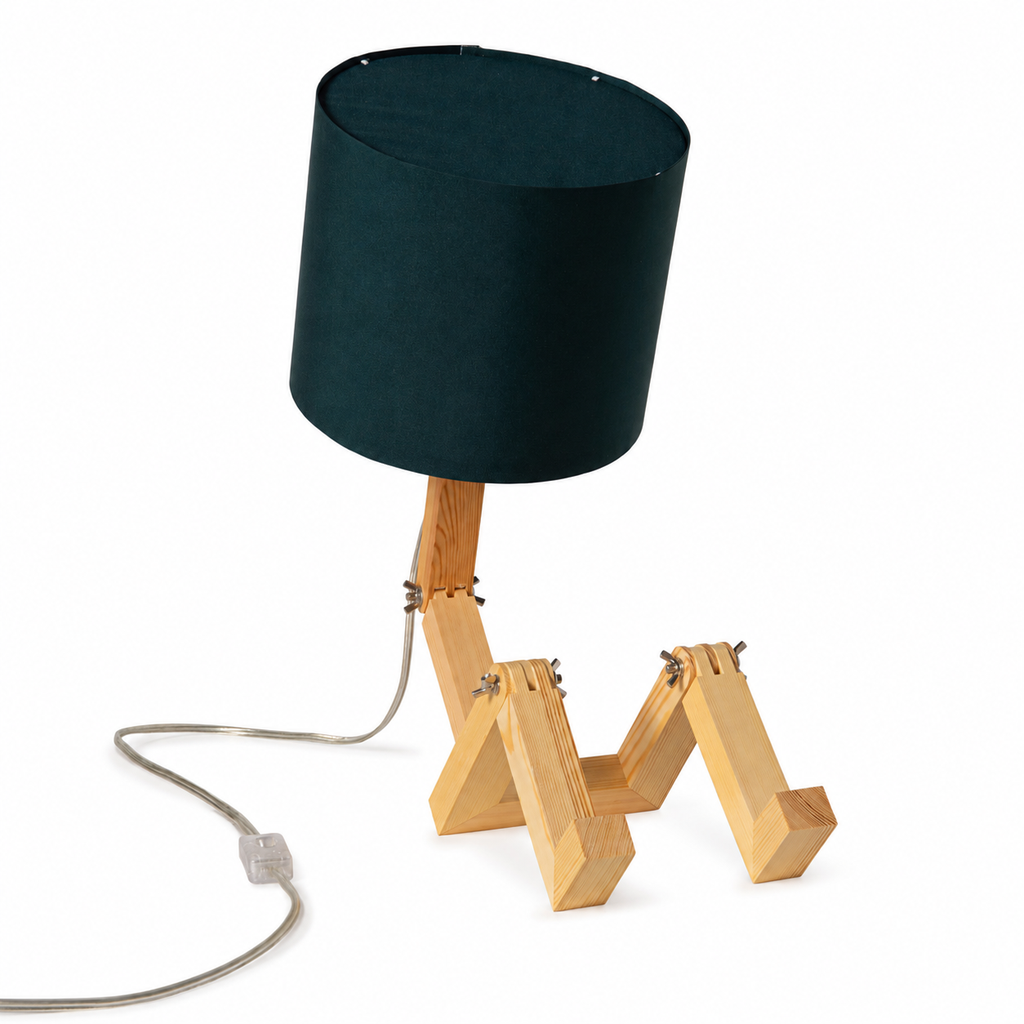 Candeeiro de mesa articulado em madeira com abajur verde escuro E27