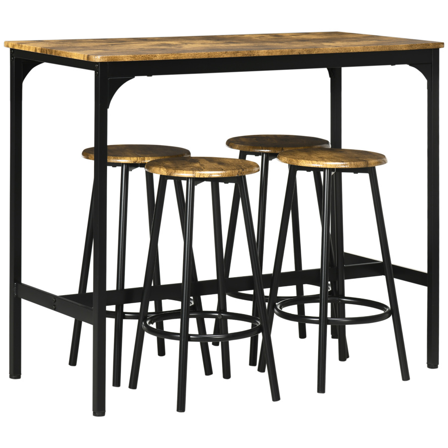 Conjunto de mesa alta com 4 bancos em mdf castanho estilo industrial