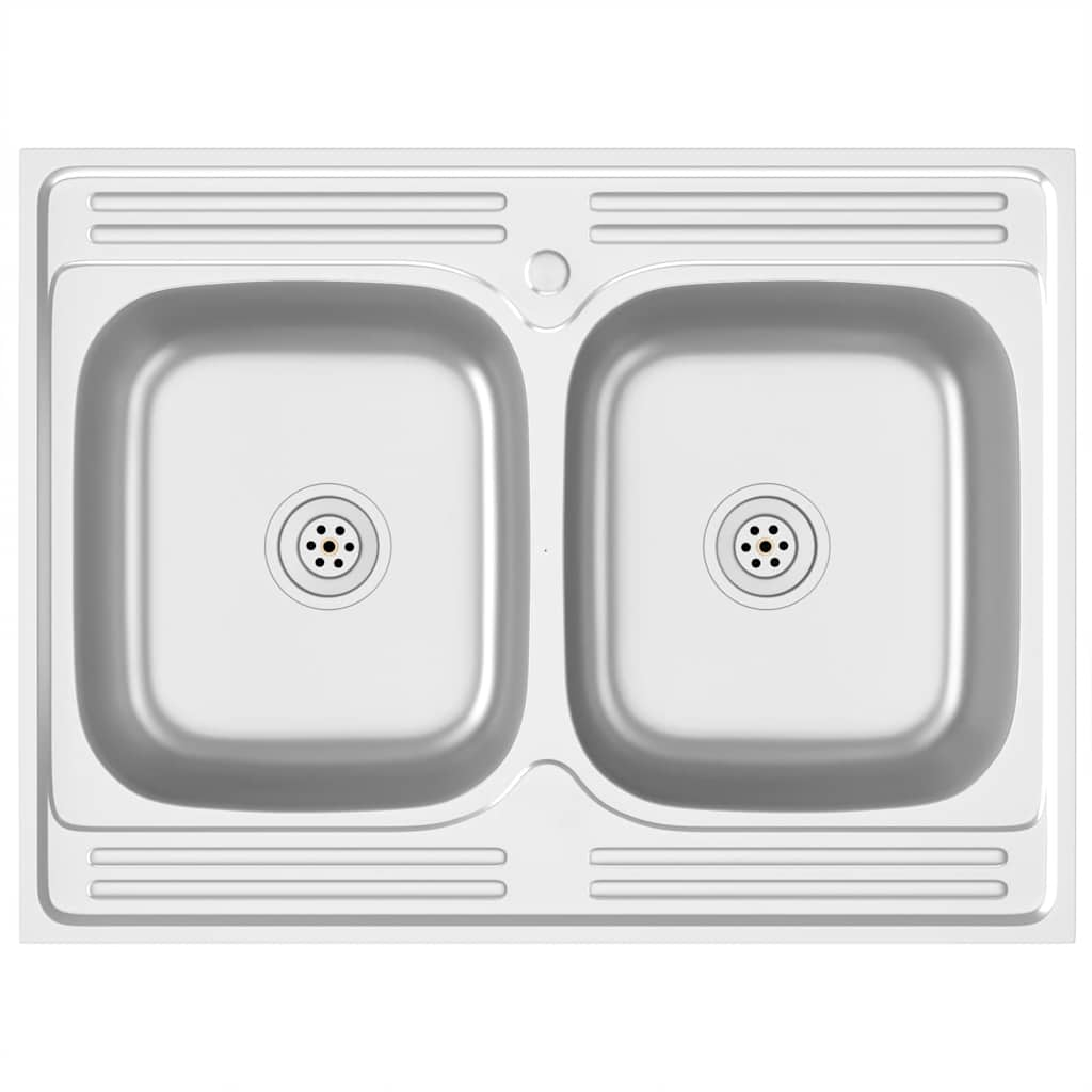 Lava-louça cozinha + cuba dupla 800x600x155mm aço inox prateado