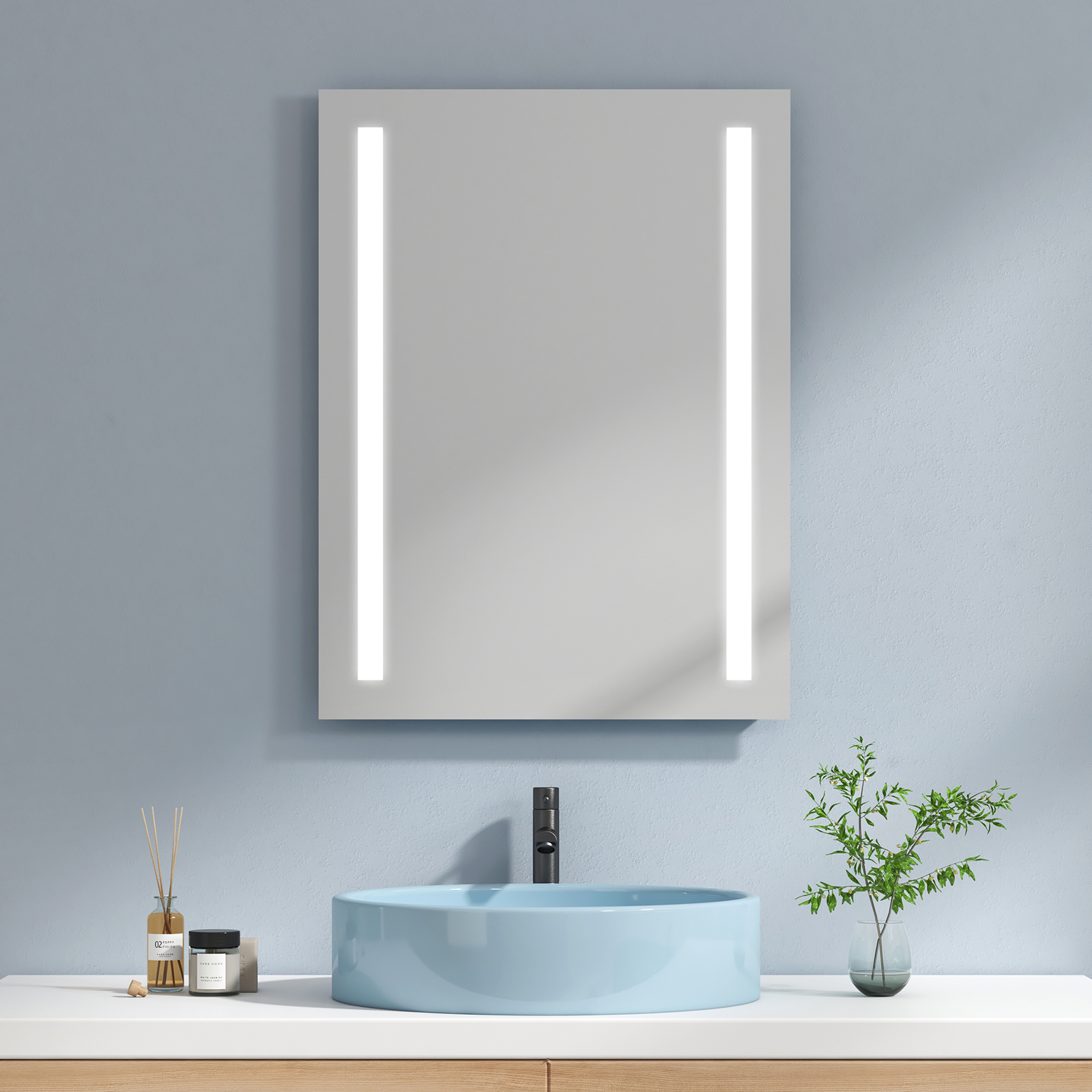 Emke espelho de banheiro espelho LED de parede 60x80 cm com luz branca fria