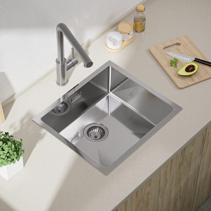 Pia de cozinha de encastrar 1 cuba 50×44cm aço inox escovado, misturadora d
