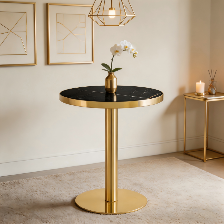 Mesa auxiliar redonda preto dourado 73,5x71x24cm