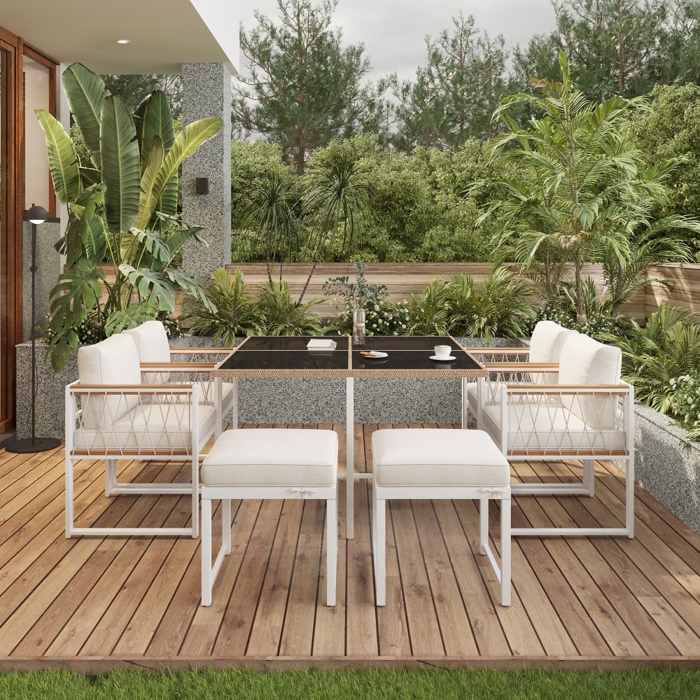 Conjunto de jardim para 6 pessoas mesa 117x117cm preto branco