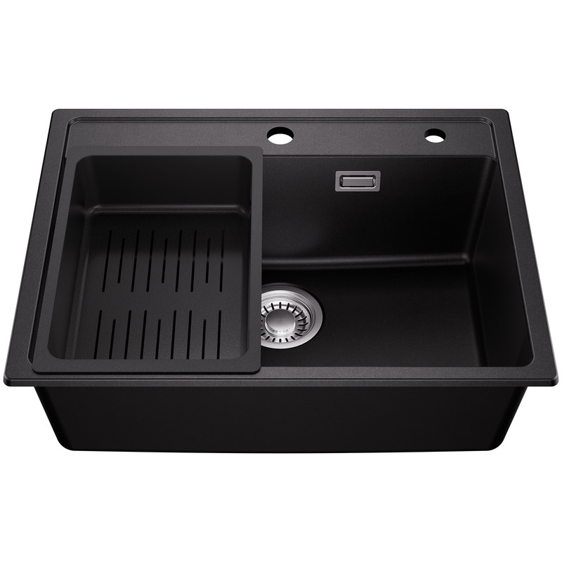Pia de cozinha preta com cesto - 60 x 46 cm - pia de um tanque para armário