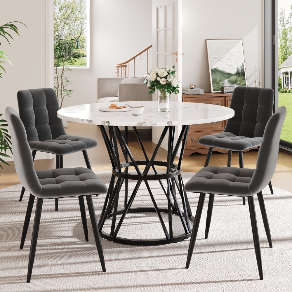 Conjunto mesa de jantar redonda 5 peças mdf preto cinzento 4 lugares