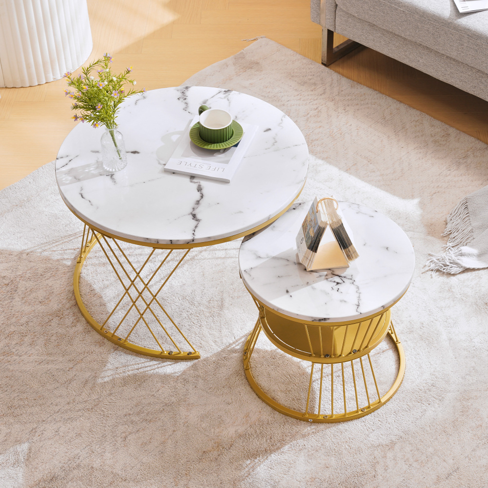 Mesa de centro conjunto de 2 em mdf branco 47x70x70cm