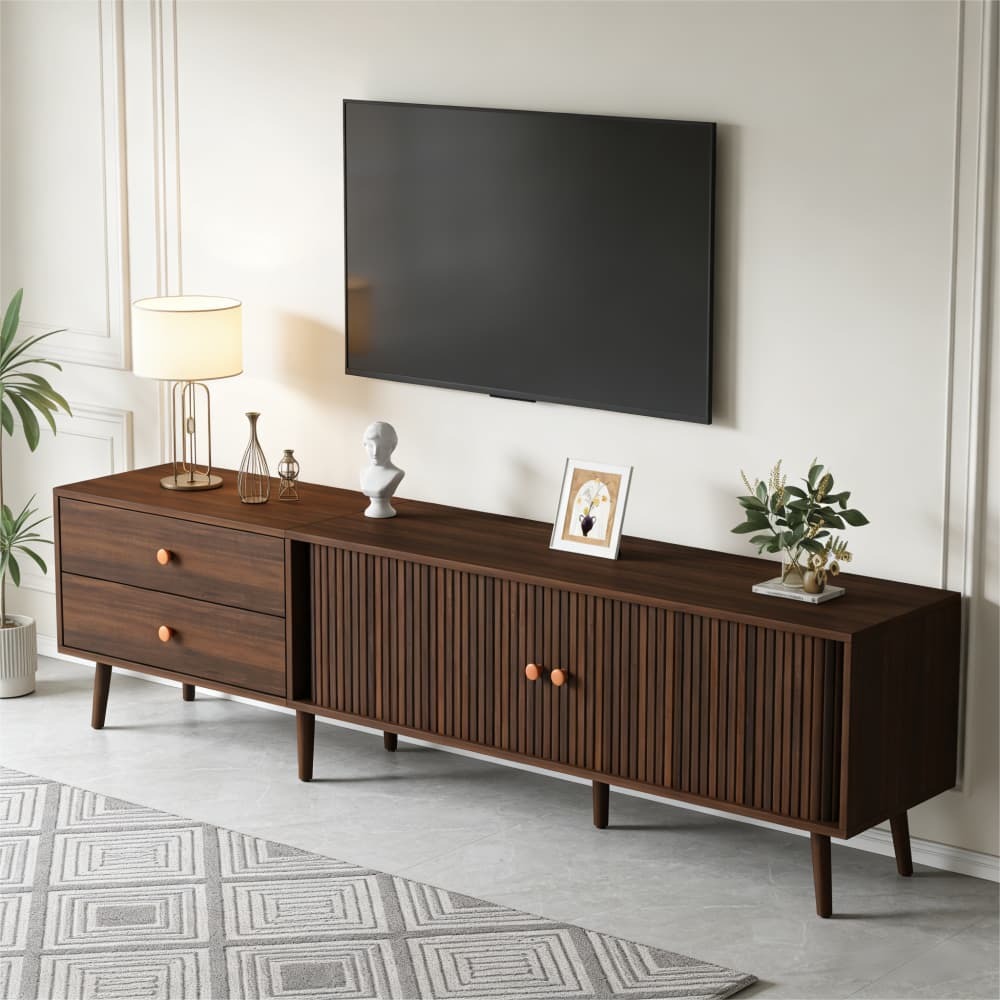 Móvel de tv com 2 gavetas e 2 portas de correr nogal 46,5x180x40cm