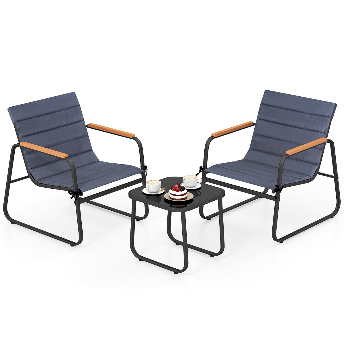 Conjunto bistró exterior - 3 peças - mesa vidro temperado