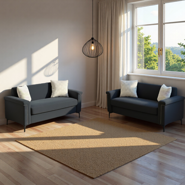 Conjunto de 2 sofás 2 lugares em tecido preto com pés metálicos 172 cm