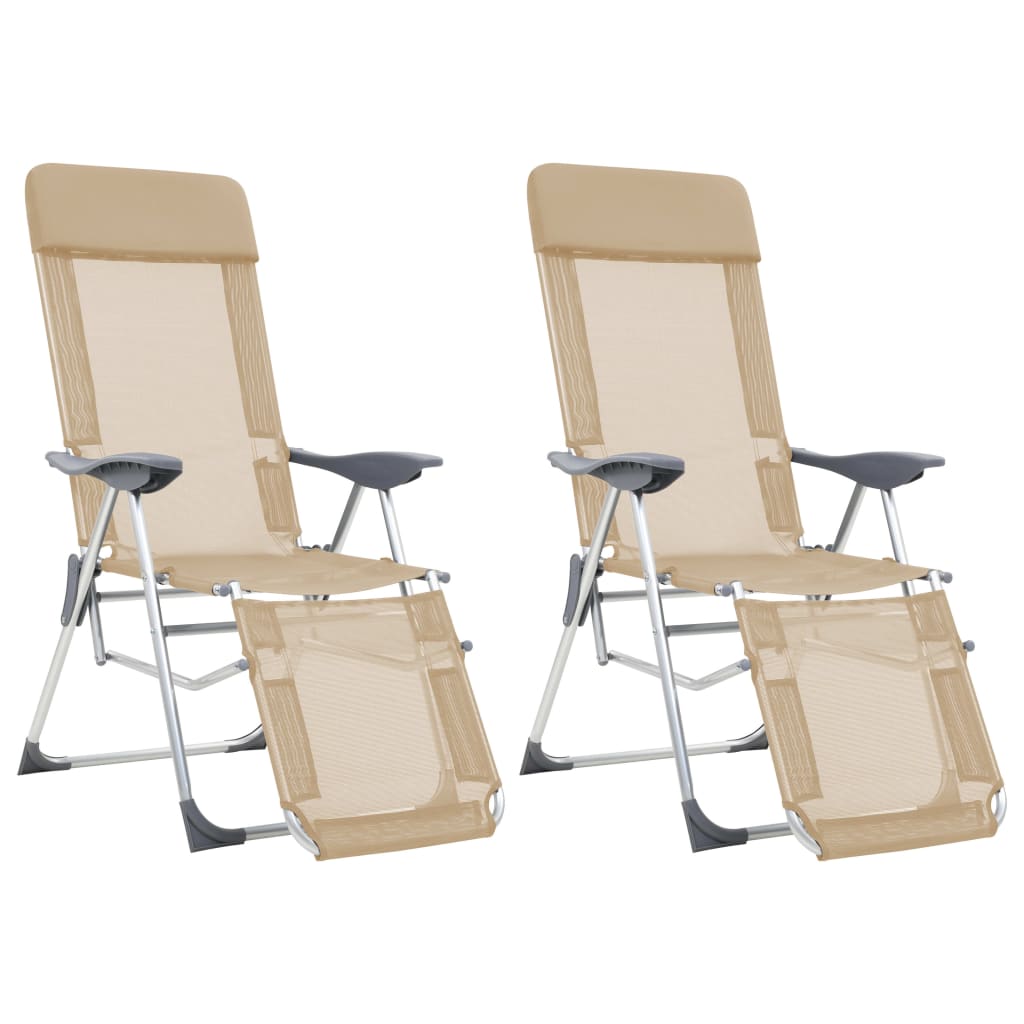 vidaXL sillas de camping plegables reposapiés 2 uds textilene crema