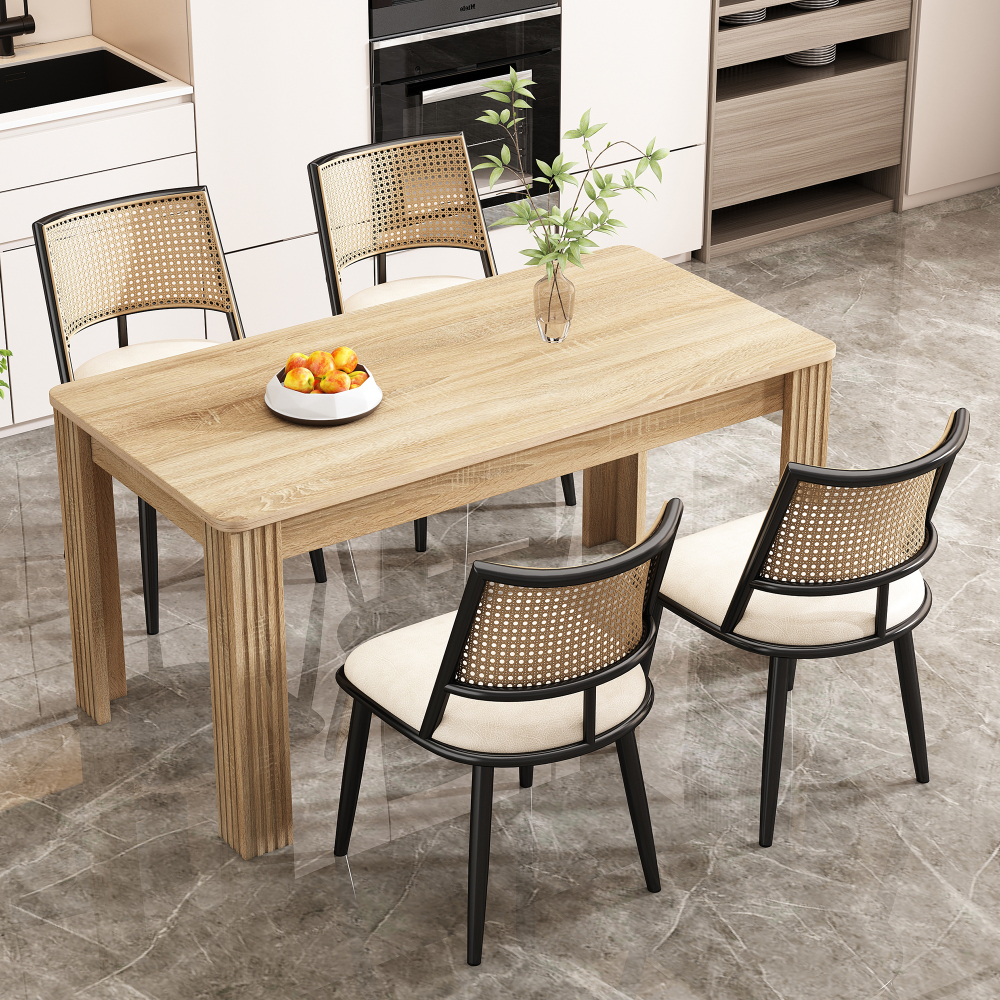 Conjunto de 4 cadeiras de jantar em rattan e pu preto