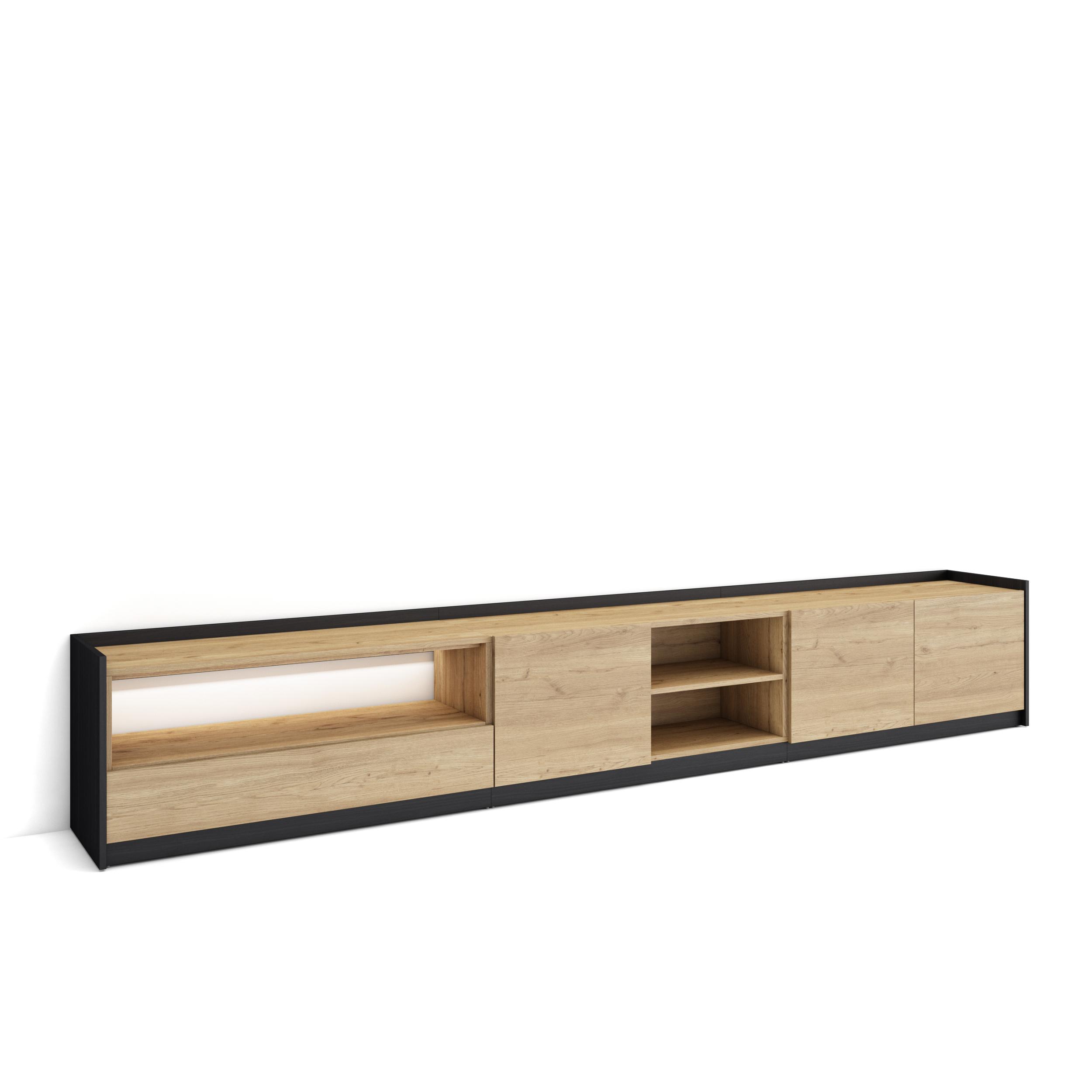 Móvel de tv, 310x37x50cm, carvalho e preto, LED rf4857