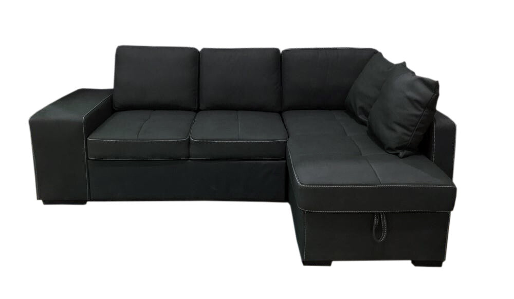 Sofá-cama chaise longue stacy 250cm preto, chaise direita