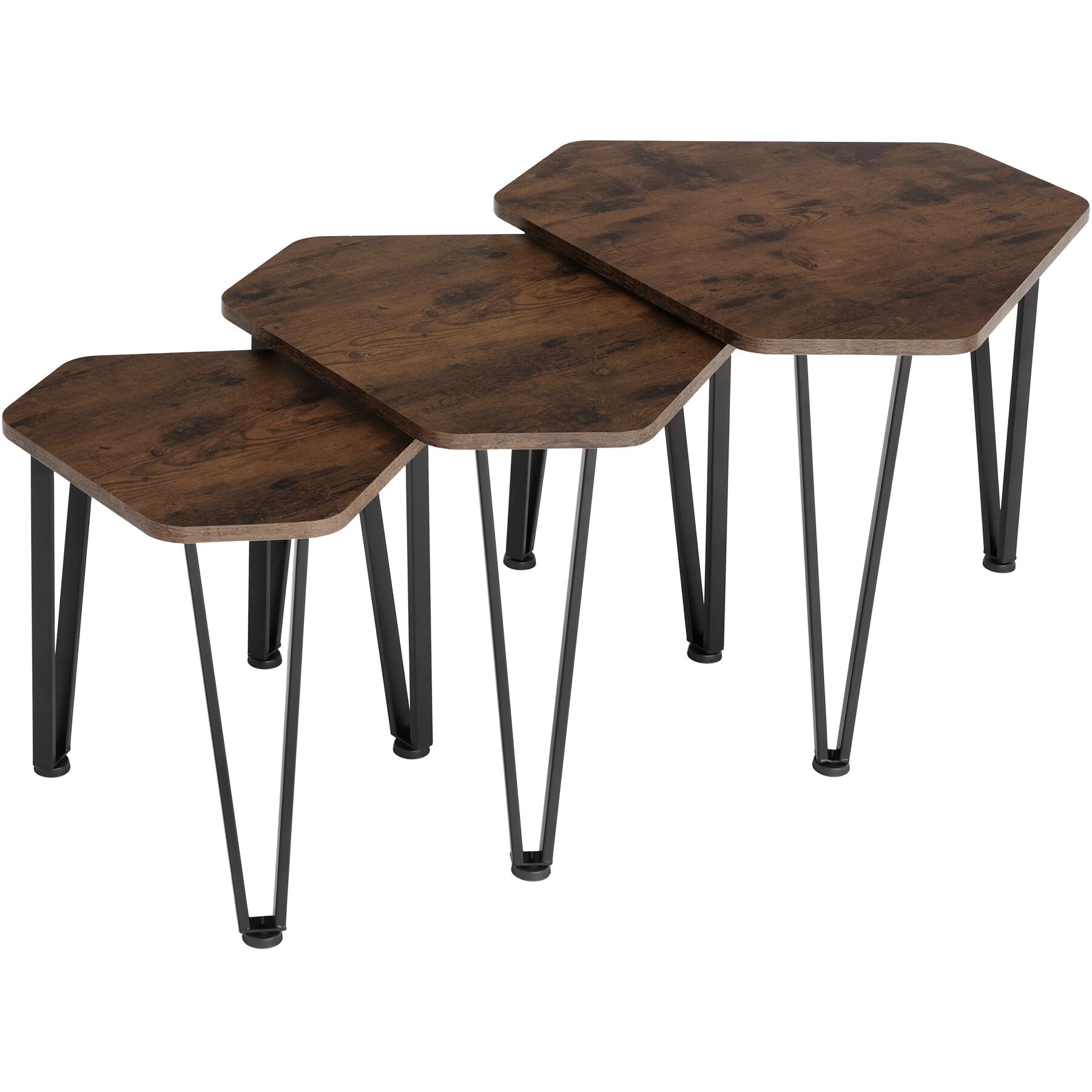 Set de 3 mesas auxiliares empilháveis de estilo industrial madeira oscura