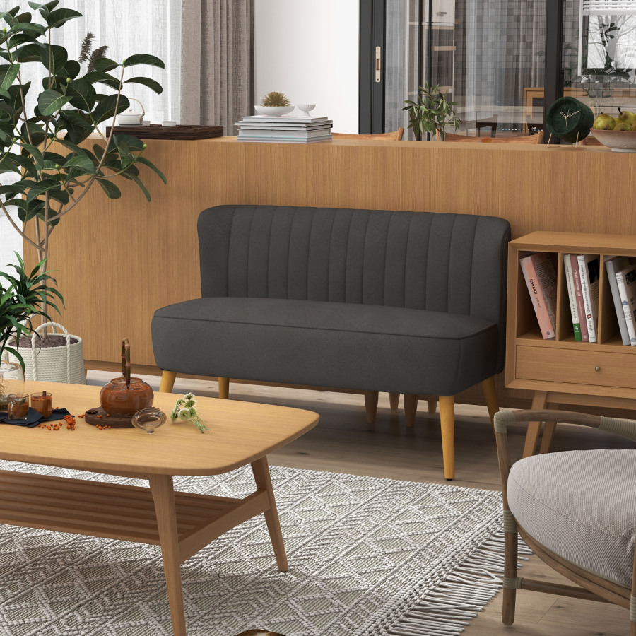Sofá 2 lugares em poliéster cinzento escuro compacto 117 x 56,5 x 77 cm