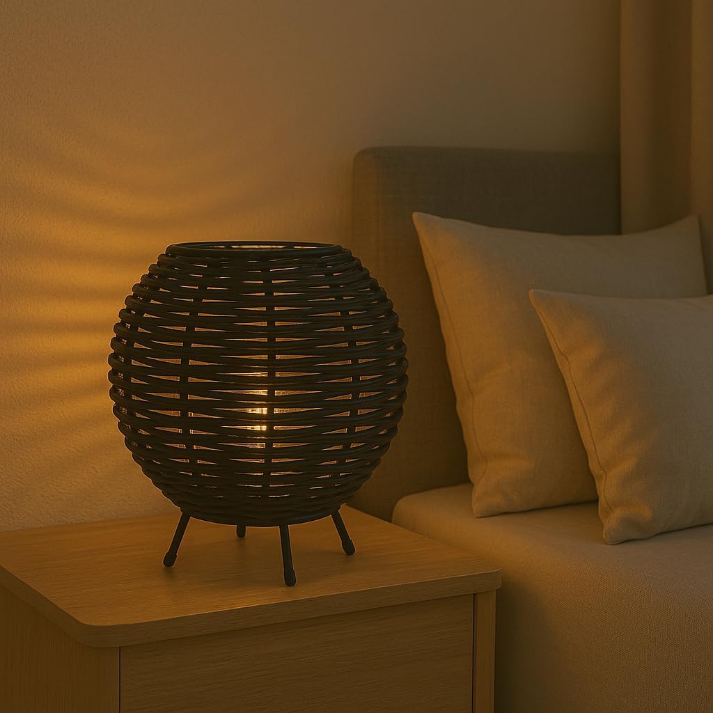 Candeeiro de mesa em vime, preto, casquilho e14, estilo nórdico natural