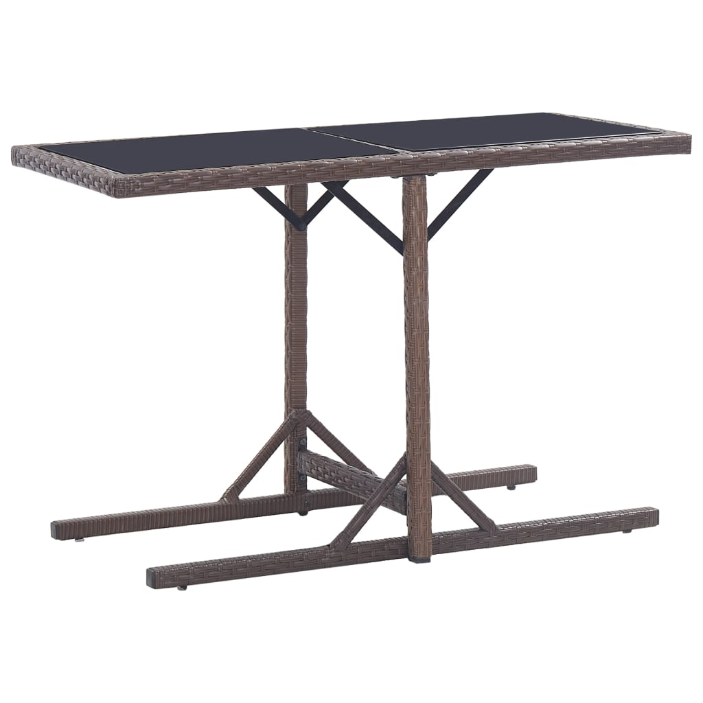 Mesa de jardim 110x53x72 cm vidro e vime pe castanho