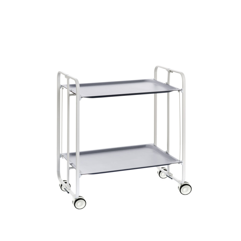 Carrinho de serviço dobrável bauhaus, armação de metal branco, 2 bandejas