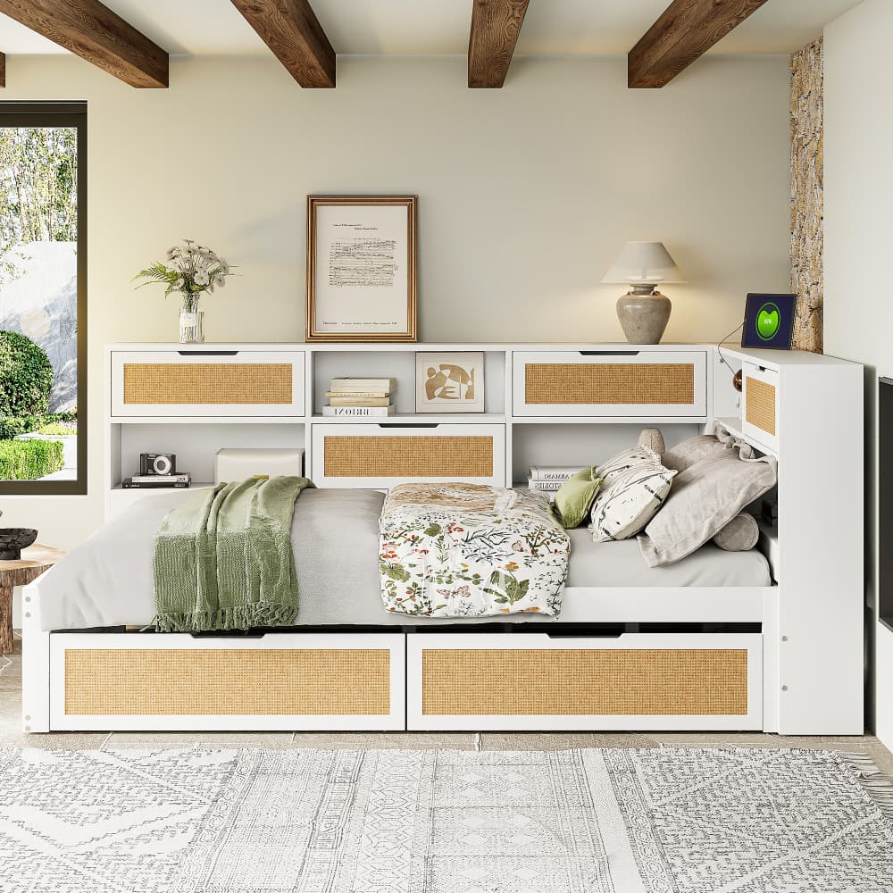 Sofá cama 140x200cm com arrumação e tomada mdf branco