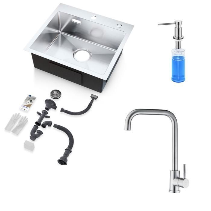 Lavatório de cozinha aço inox escovado 50×45cm, torneiras de cozinha, dispe