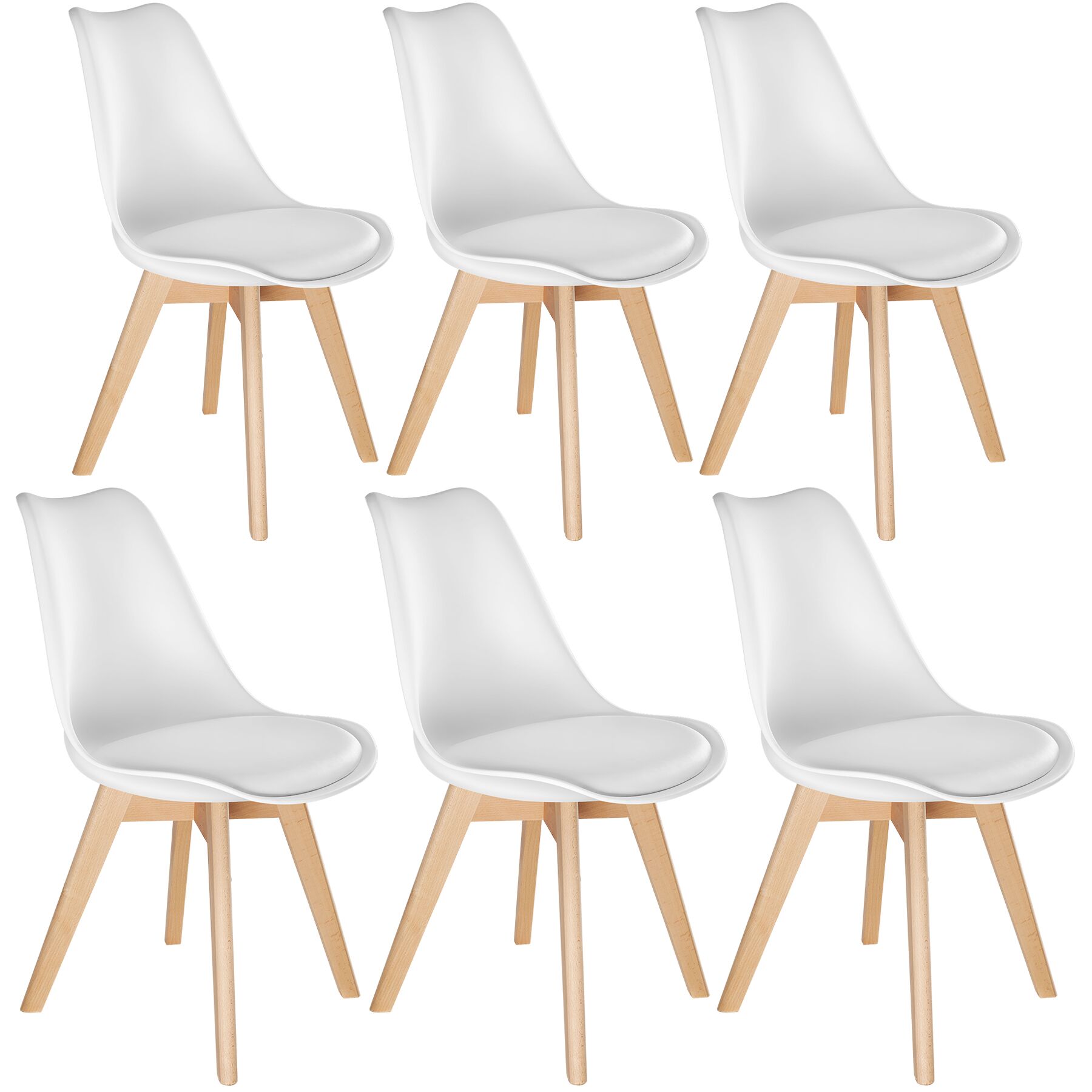6 cadeiras de sala de jantar, acolchoado, ergonómicas e estables, branco