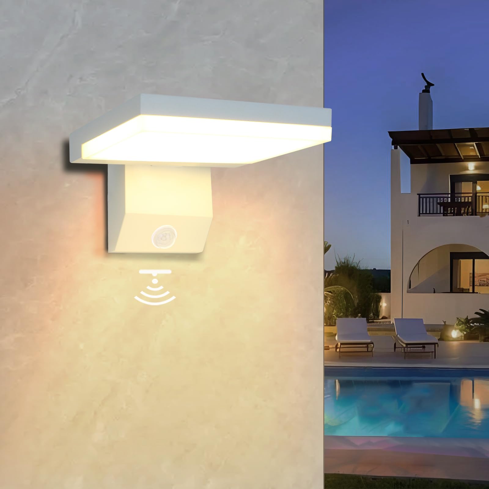 Luminária de parede exterior com sensor impermeável 18 w 3000 k