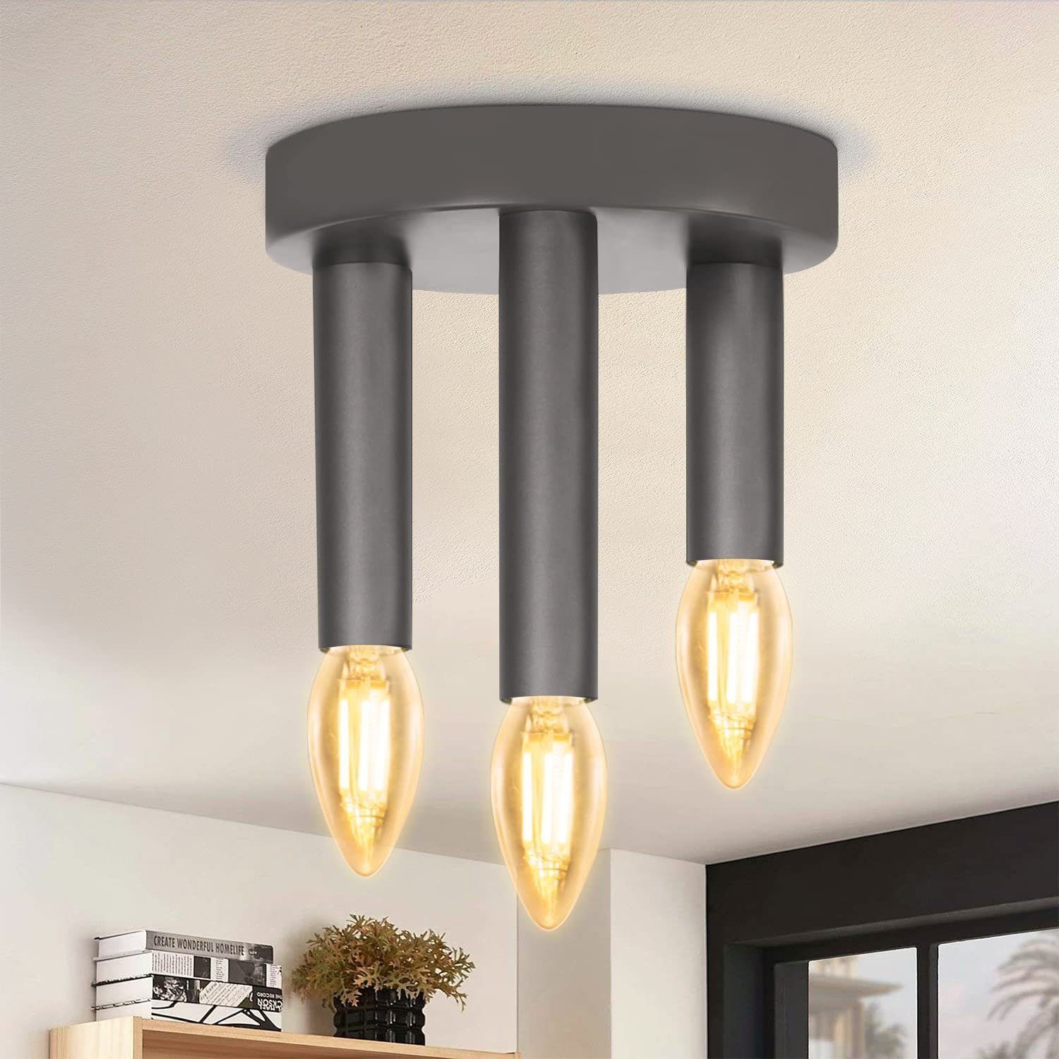Nettlife 3 pontos e14 luz de teto vintage retro industrial cinza lâmpada