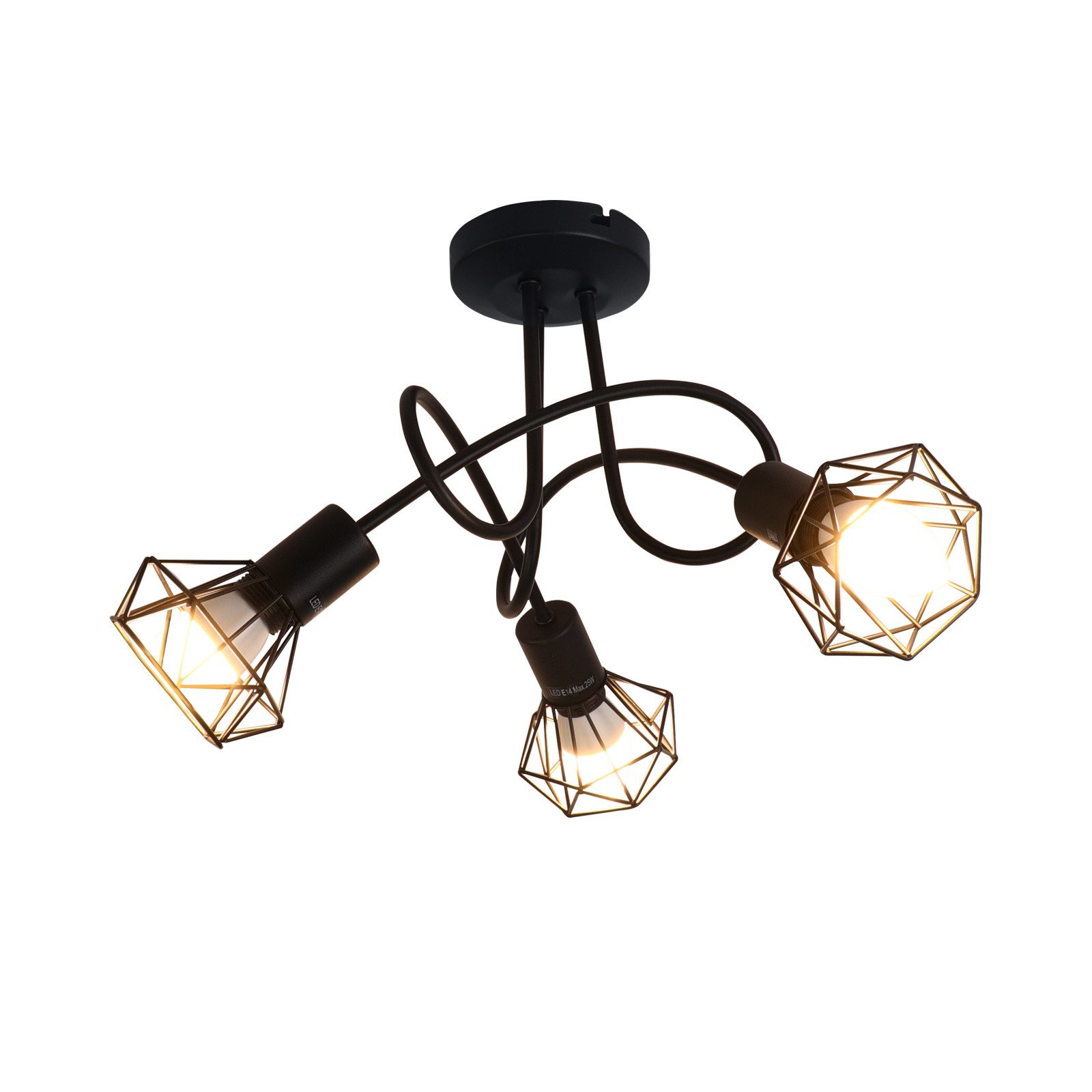 Nettlife foco de teto LED 3 lâmpadas pretas vintage ajustável 350° ponto