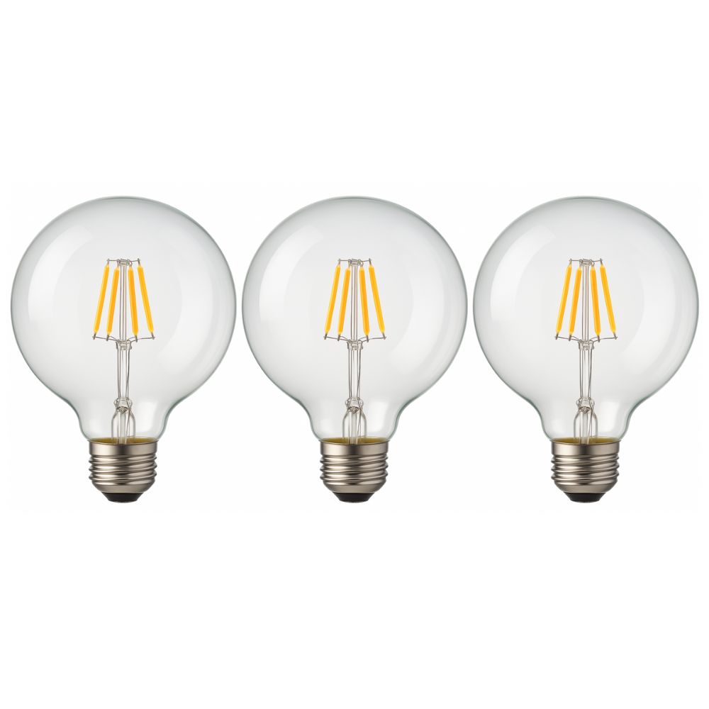 Pack x3 lâmpada globo LED g125 E27 filamento 8w 800lm. Luz quente 2700k