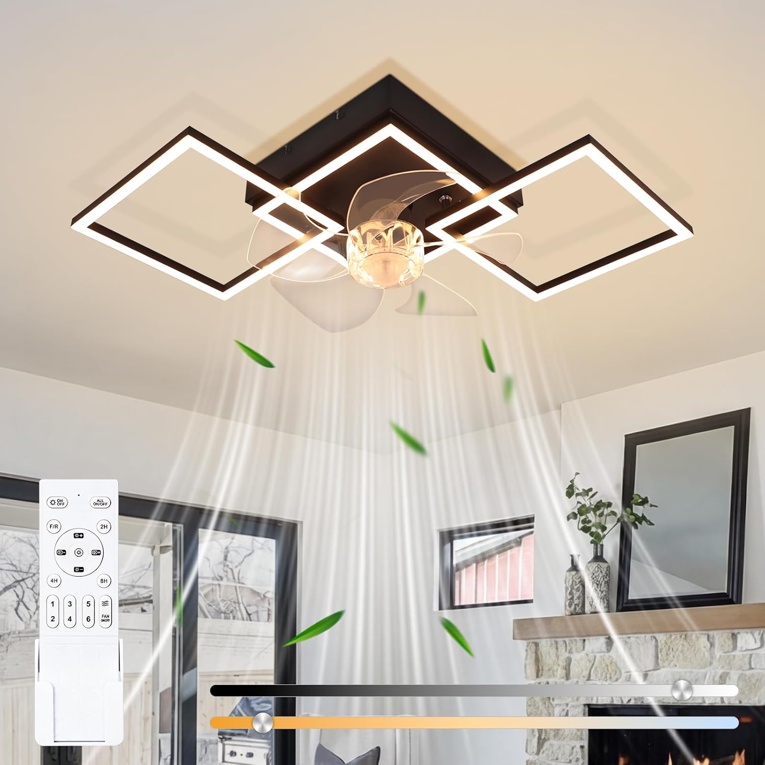 Nettlife ventilador de teto com luz LED integrado preto 68x31
