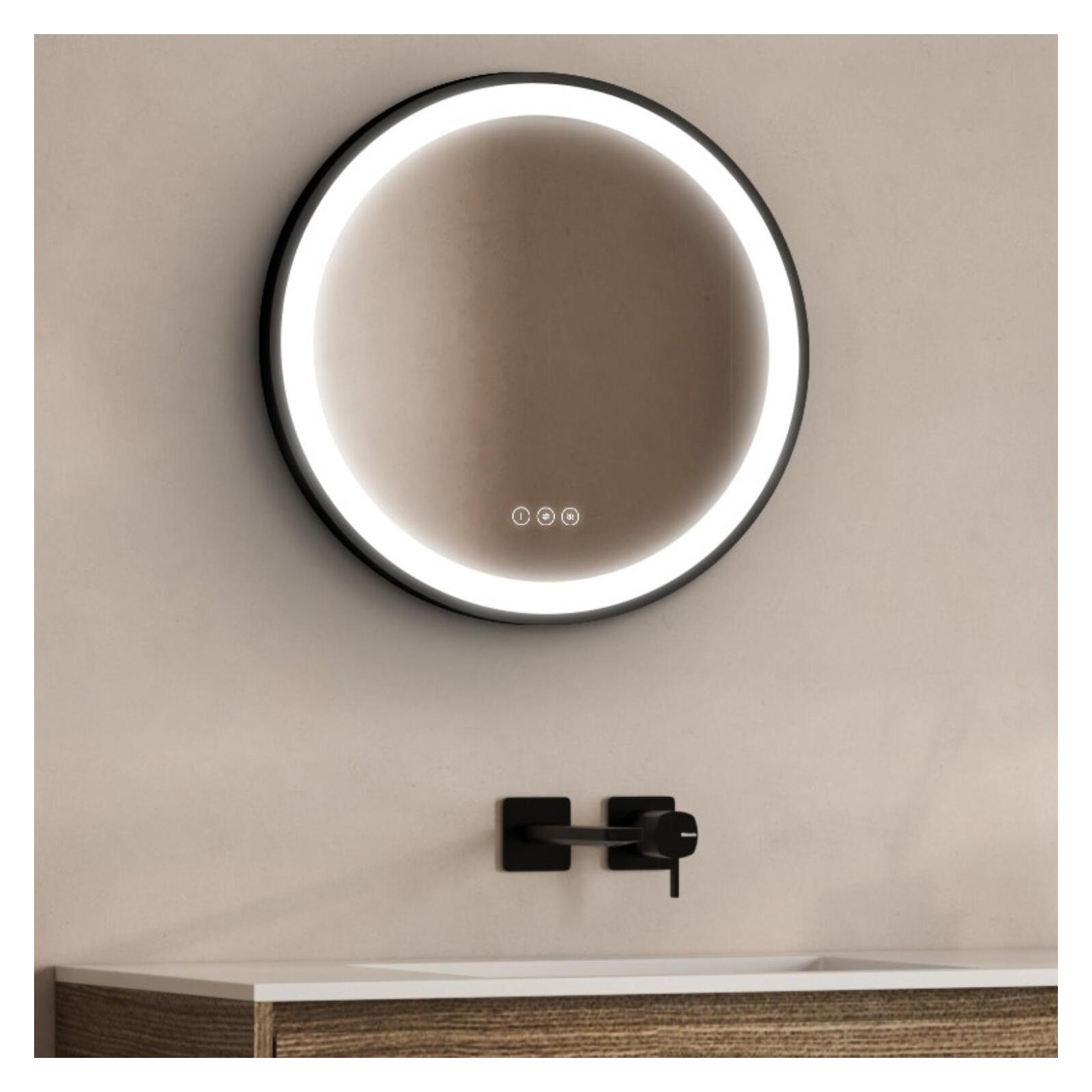 Espelho LED redondo d60/120cm com moldura em alumínio preto aureya