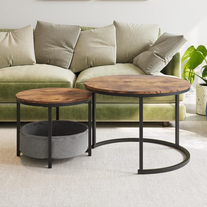 Mesa de centro redonda ninho industrial metal marrom 9x74x74cm